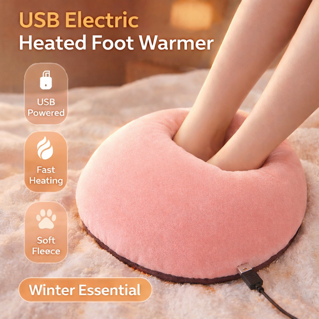 USB Electric Foot Warmer – Heated Fleece Foot Heating Pad for Home & Bed, Soft Cozy Winter Feet Warmer